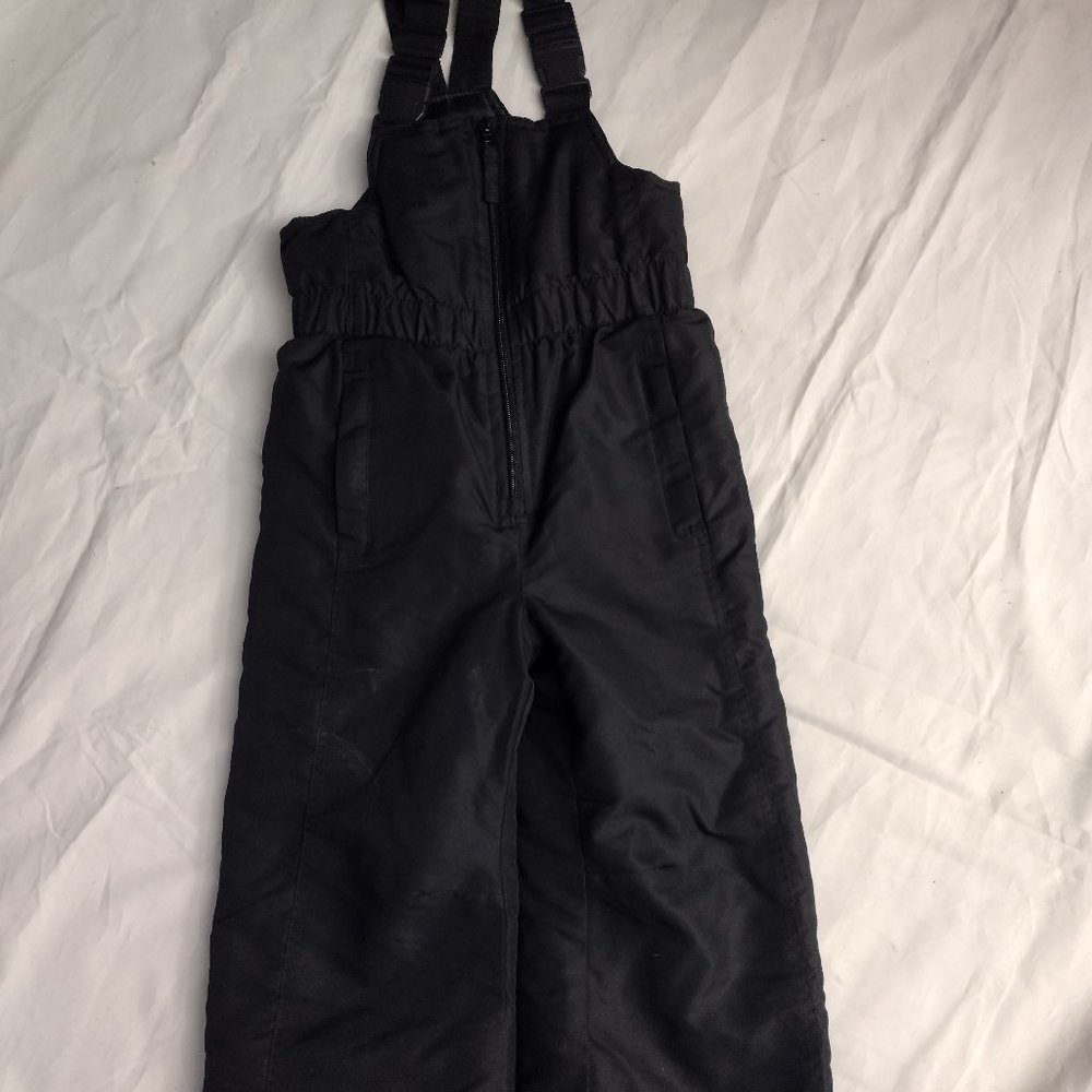 Athletech Kids Black Bib Overall Snow Pants Adjustable Straps, Leg Gaiters SZ XS